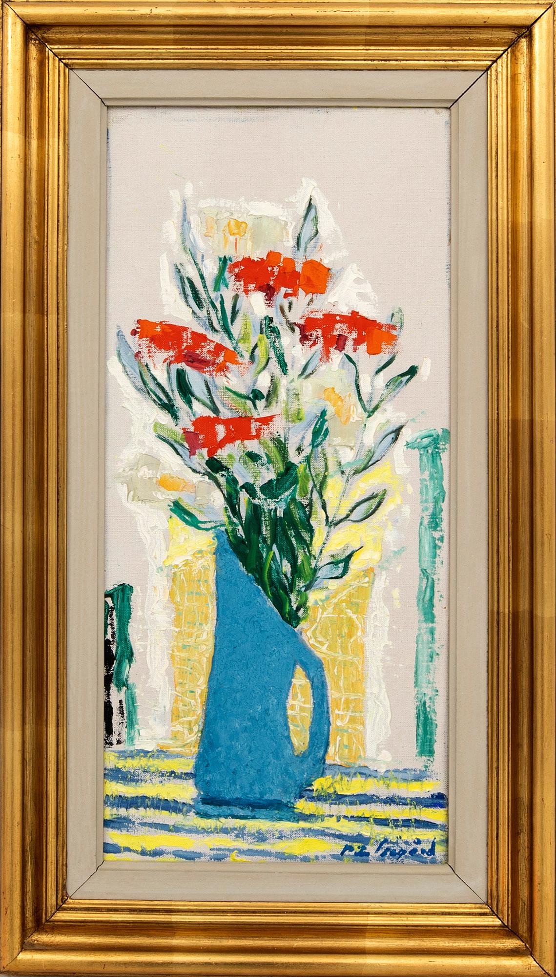 Pär Siegård,  stilleben med blommor i blå vas.