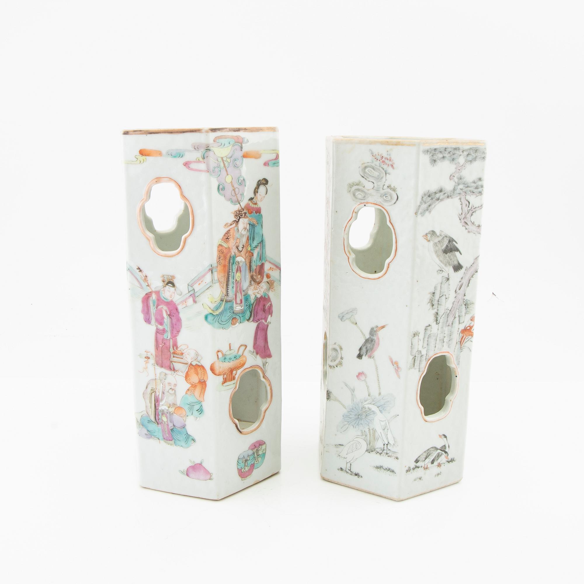 Two Chinese famille rose lanterns, one late Qing and one 20th century.