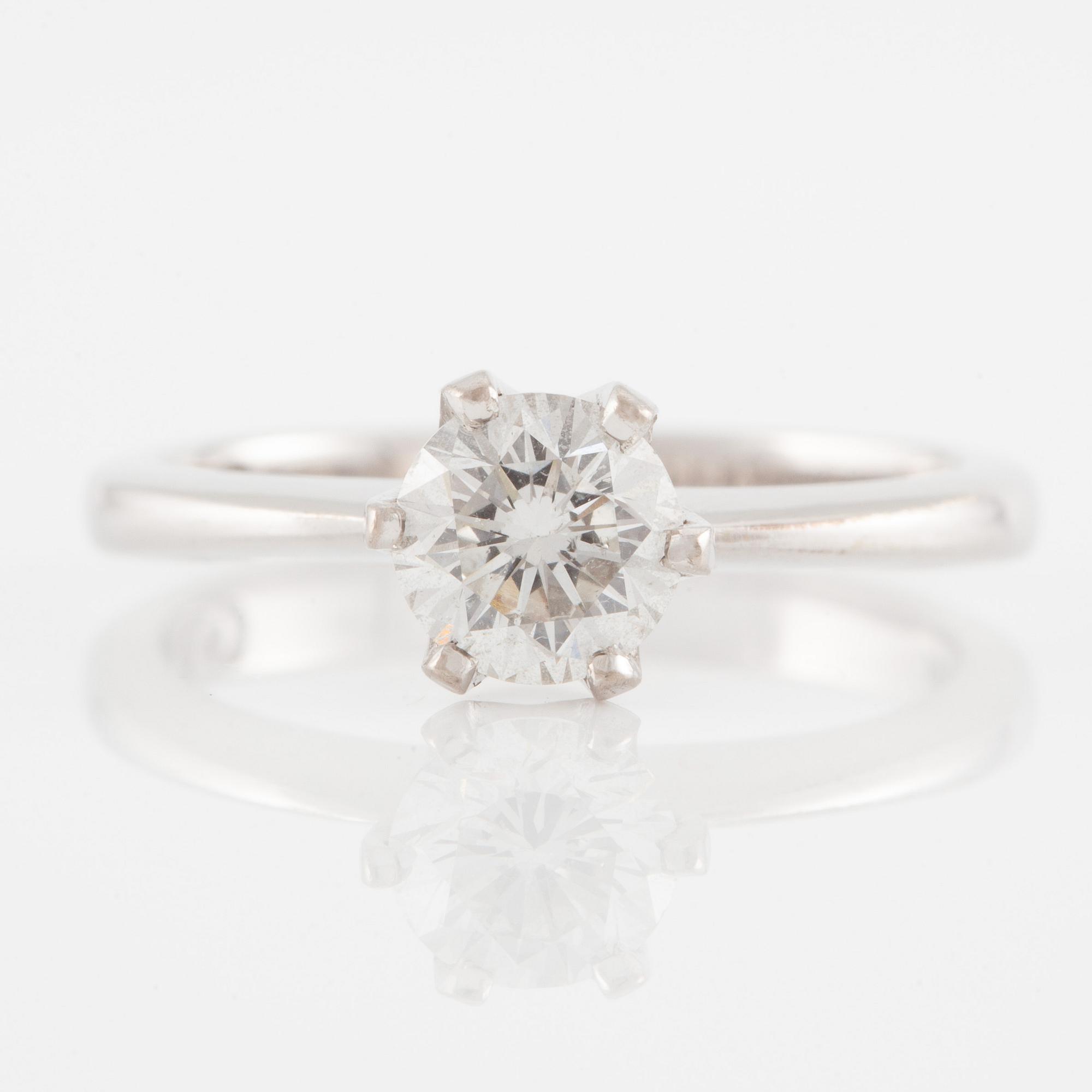 Ring, solitaire, white gold with brilliant-cut diamond 0.96 ct.
