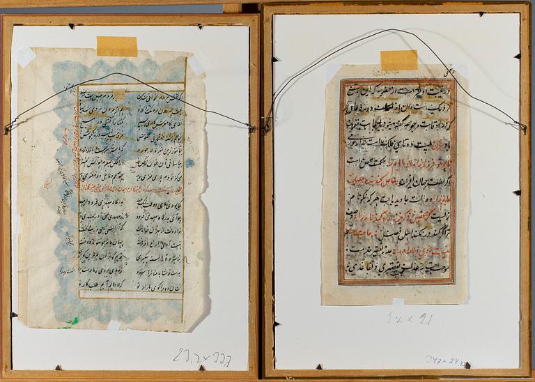 BOKILLUSTRATIONER, 2 st, gouache, Indien/Persien 1800-tal eller äldre.