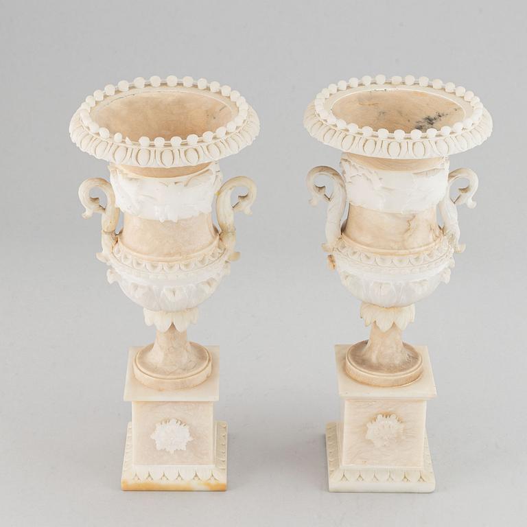 A pair of 20th century alabaster vases.