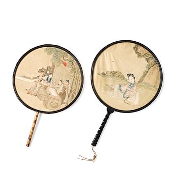 Two Chinese fans, Qing dynasty, 19th Century.