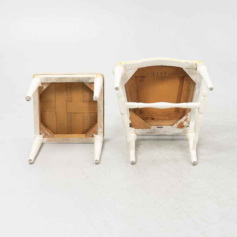 Erik Öhrmark, A pair of Gustavian chairs, around 1800, and and a footstool 20th century.