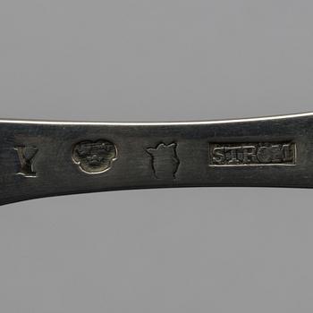 TWO SILVER SWEDISH SILVER SPOONS, 1779 AND 1858.