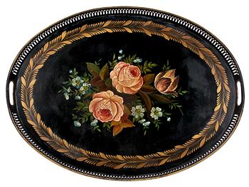 553. A black 19th Century tin tray.