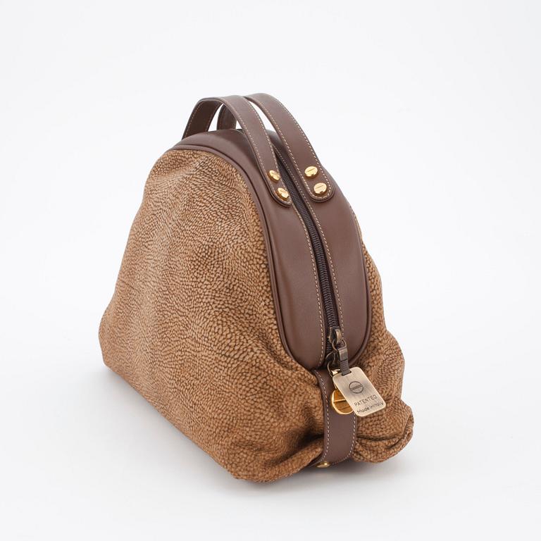 BORBONESE, a brown fabric and leather purse from the 1980s.