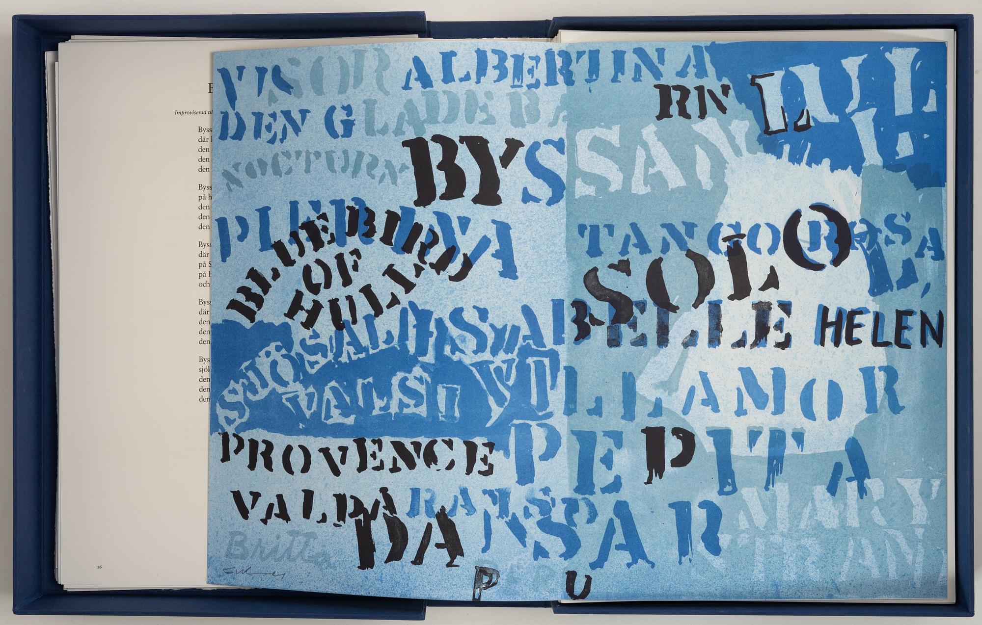 Gösta Werner, "Visor av Evert Taube", kassetter, 2 st, med 62 färglitografier, 1989, signerade.