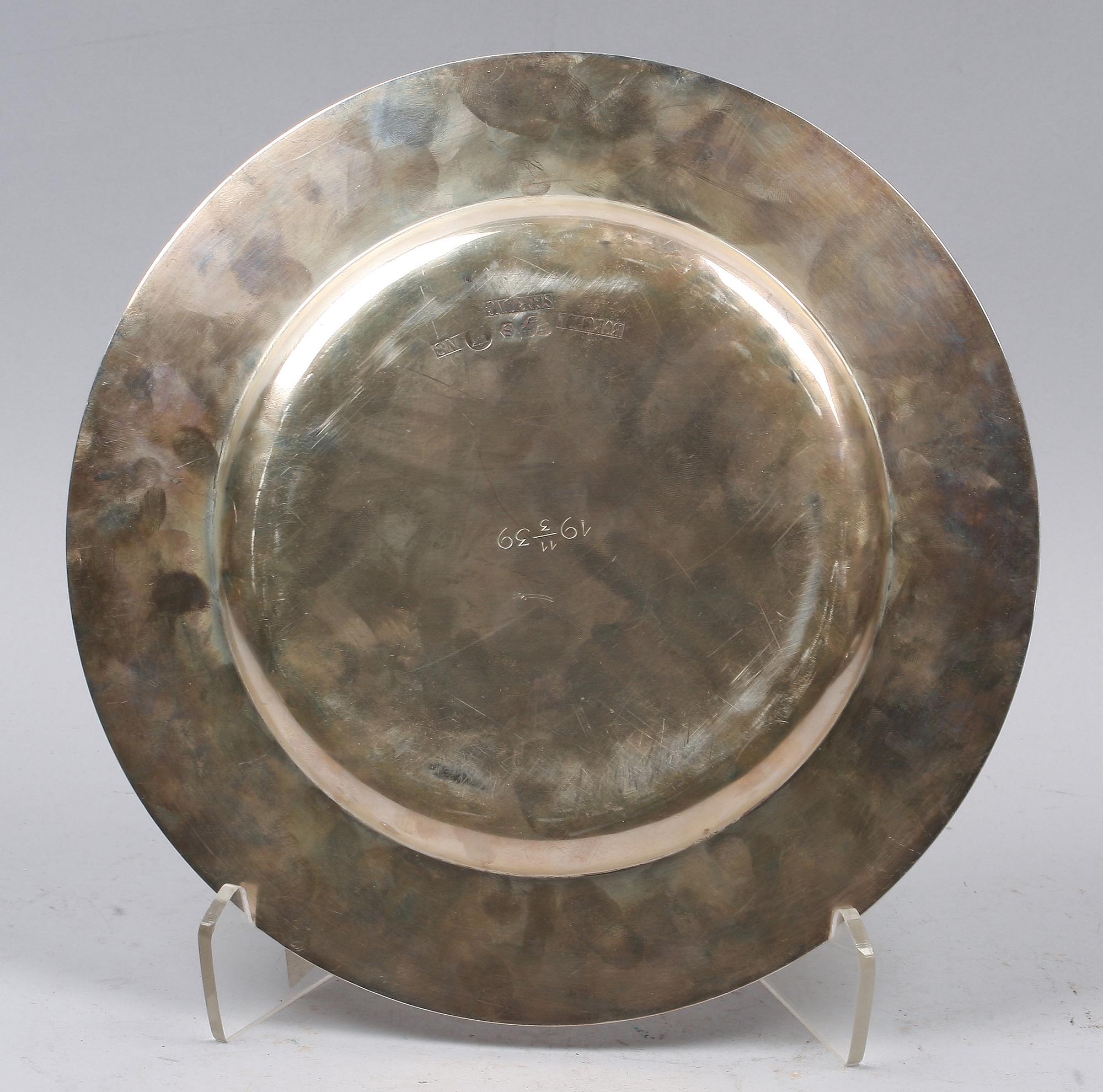 TALLRIK, sterling silver, Borgila, Stockholm 1939.