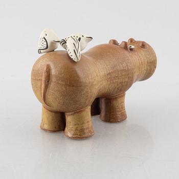 Lisa Larson, figurin, stengods, "Flodhäst med fåglar", Gustavsberg, 1966–1970.