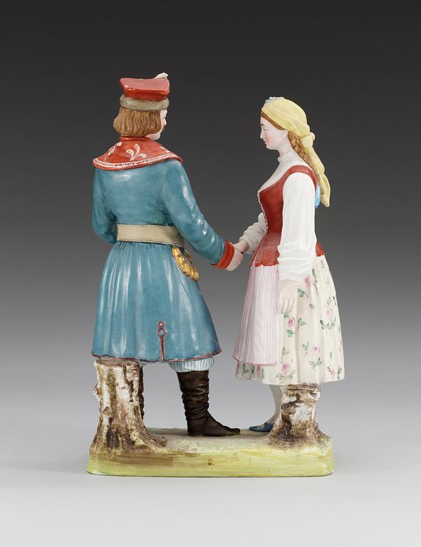 A Russian bisquit figurin depicting a Polish man and woman, Gardner manufactory, ca 1900.