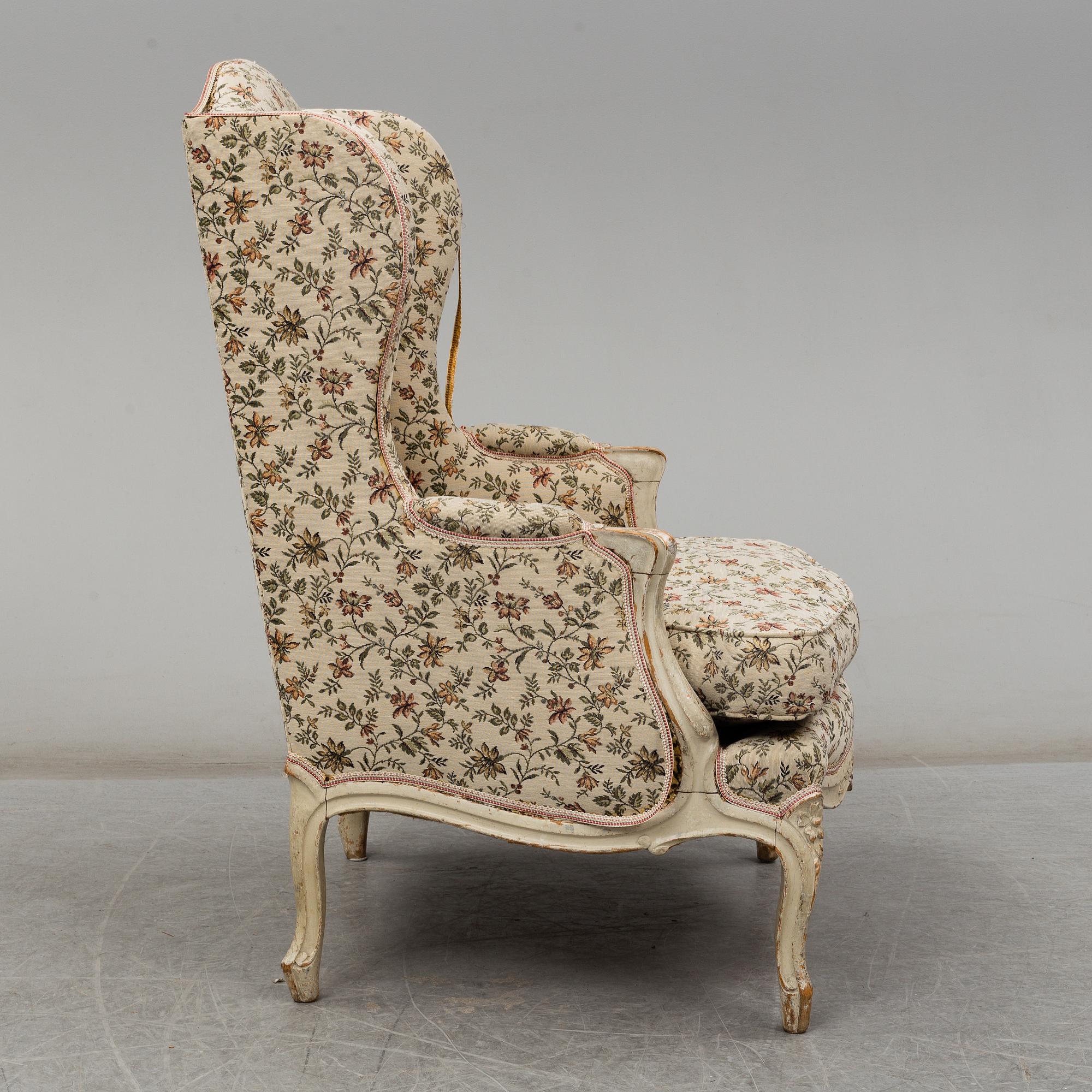 FÅTÖLJ sk BERGERE, rokokostil, 1900-talets början.