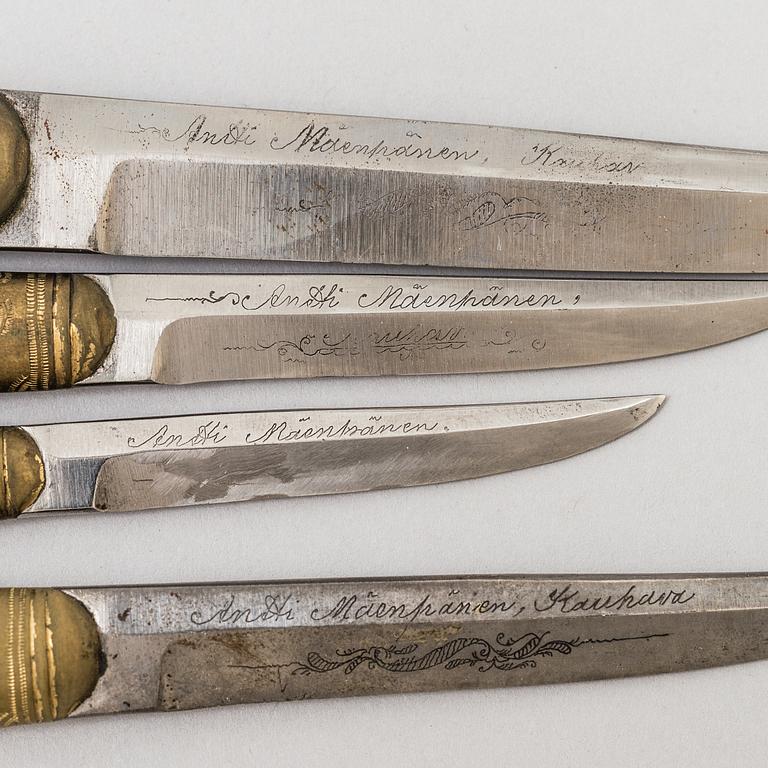 Two puukko double knives by Antti Mäenpänen Finland dated 1898.