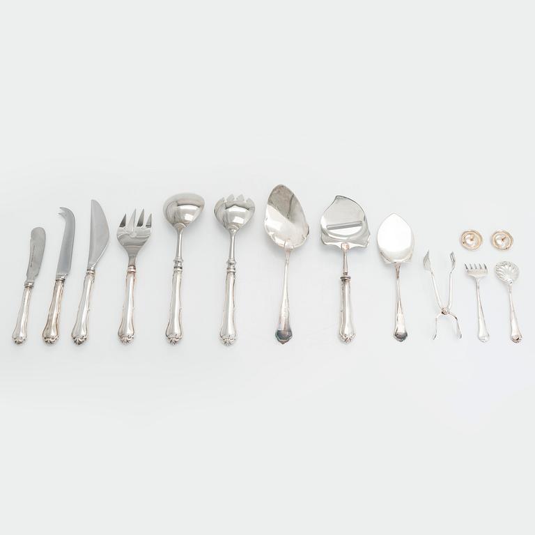 A 56-piece set of 'Chippendale' silver cutlery,  Auran Kultaseppä, Turku and Kultakeskus Hämeenlinna 1975-82.