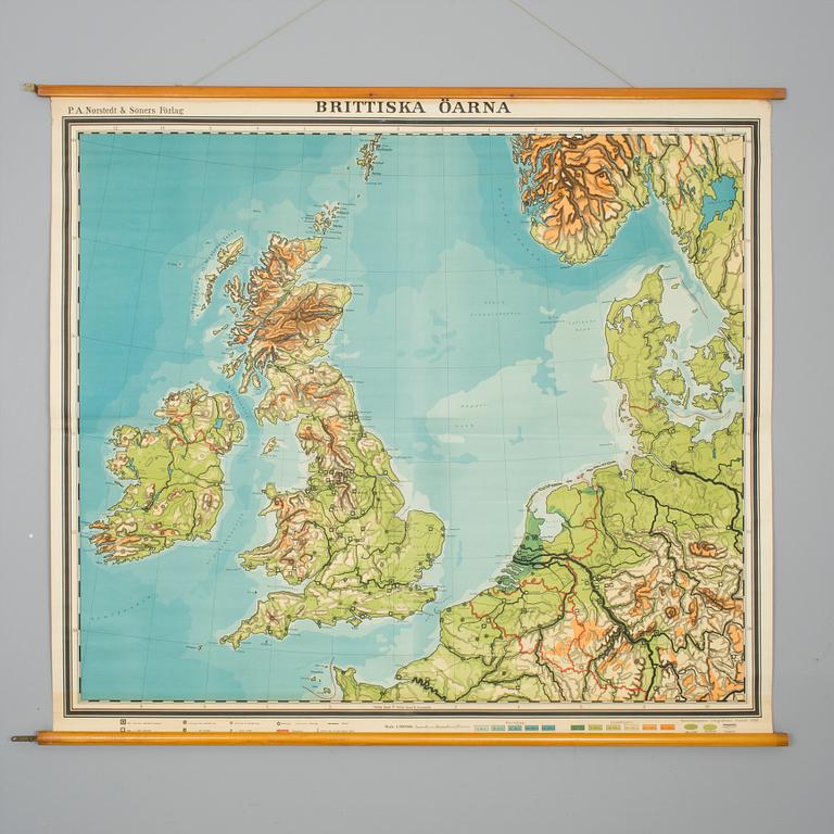 SKOLKARTA, "Brittiska öarna", Norstedts & söner, 1922.