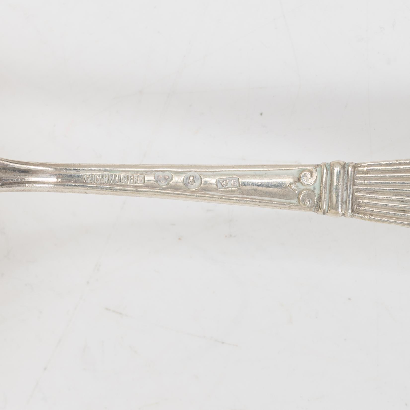 Sugar bowl, sugar spoon and salt cellar, silver, CG Hallberg and GAB, Stockholm, 1899–1917.