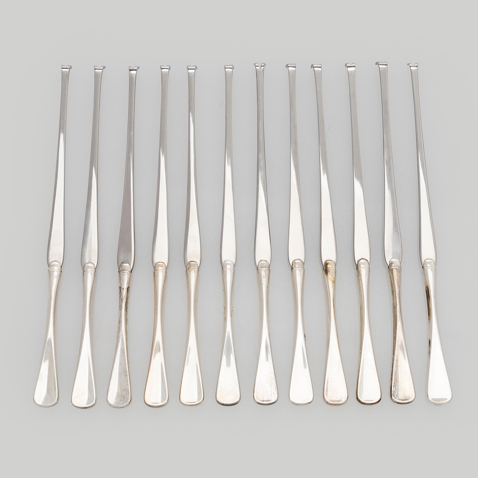 Hummergafflar, 12 st, silver och stål, W & S Sørensen, Danmark.