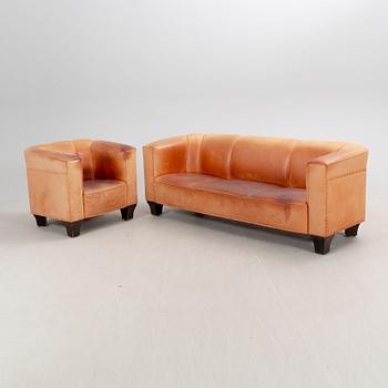 Josef Hoffmann, soffa och fåtölj  "Palais Stoclet" för Wittmann Österrike sent 1900-tal.