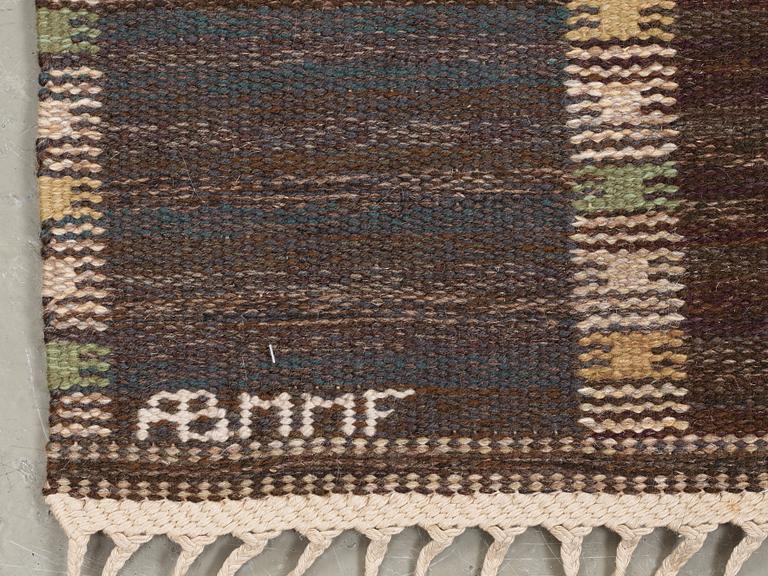 RUG. "Falurutan mörk". Flat weave. 208,5 x 135,5 cm. Signed AB MMF BN.
