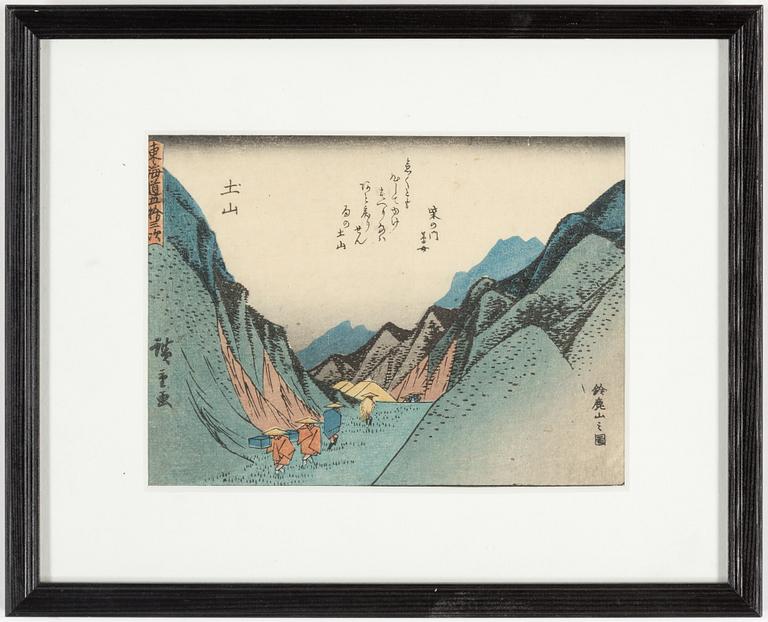 HIROSHIGE, 5 coloured woodblockprints. different editions.