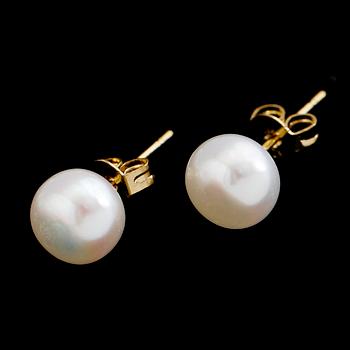 COLLIER OCH ÖRHÄNGEN, 14 k guld och odlade sötvattenpärlor.