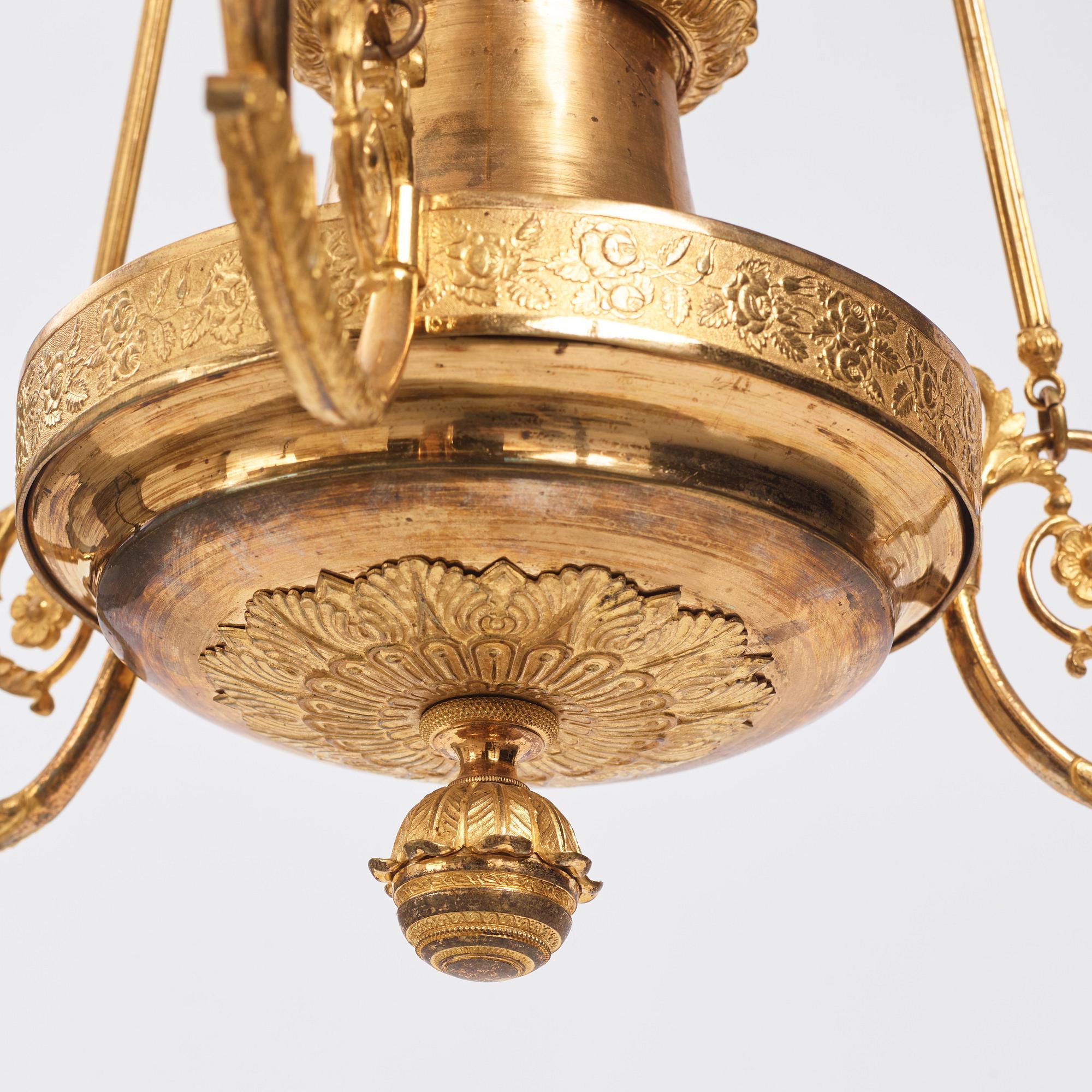 A Swedish Empire three-light hanging-lamp, first part of the 19th century.