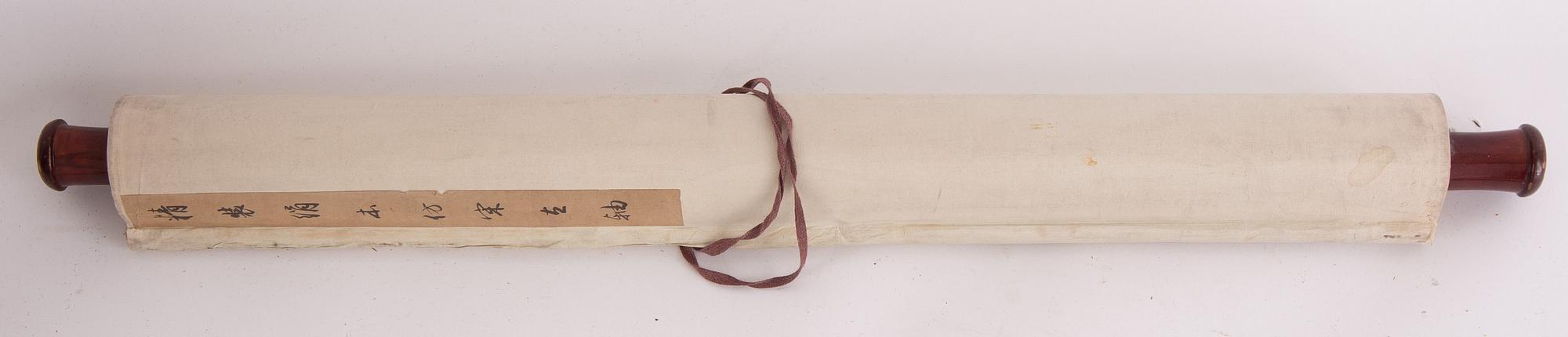 RULLMÅLNING, tusch och färg på siden, Kina, 1950/60-tal.