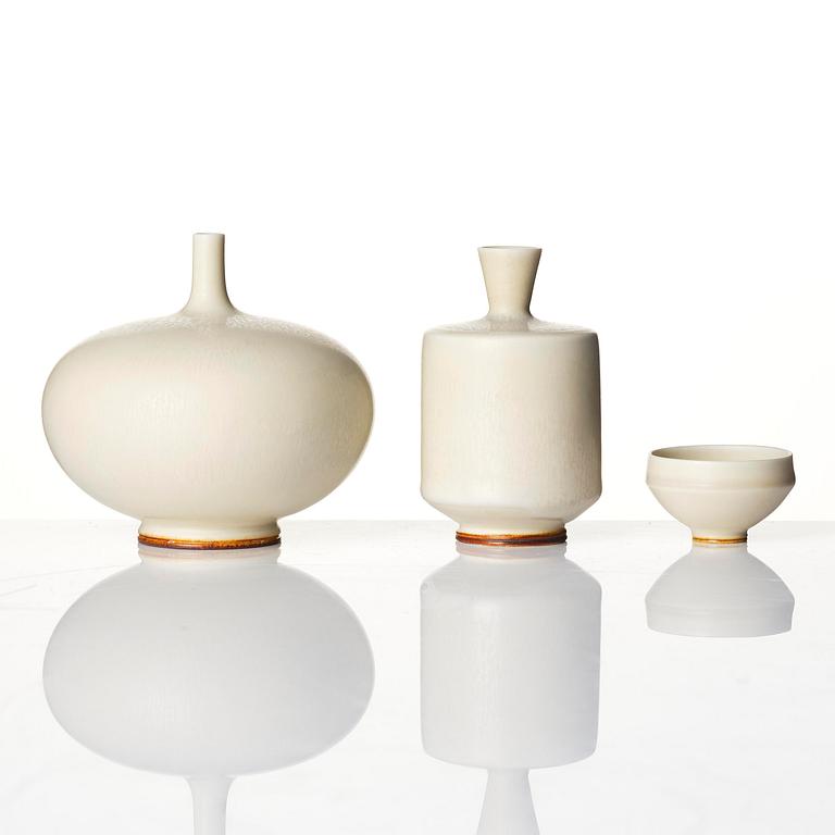 Berndt Friberg, vaser, 5 st och skål, stengods, Gustavsbergs studio, 1963-66.