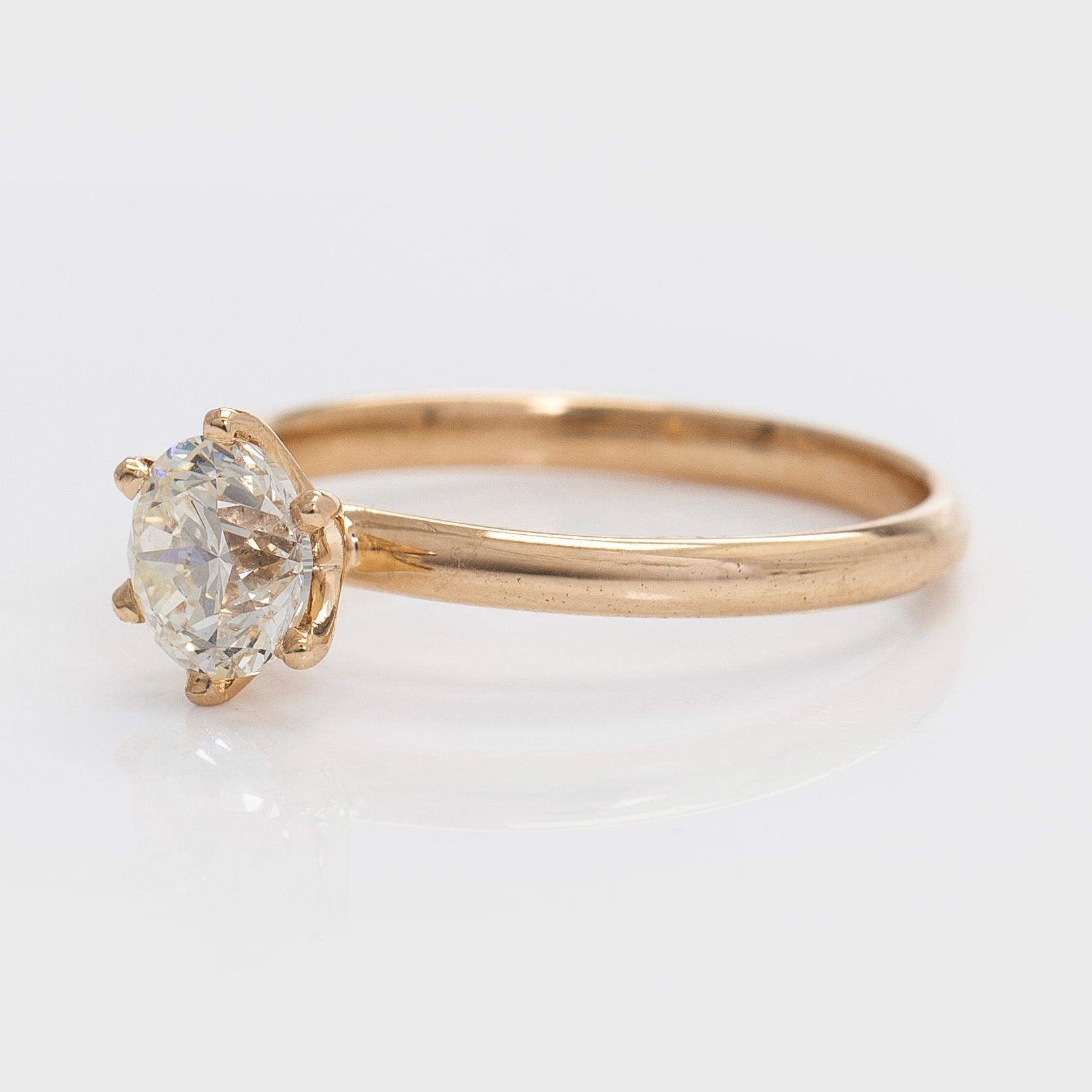Sormus, briljanttihiottu timantti 1,00 ct, 14K kultaa.
