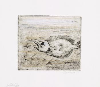 HANS WIGERT, dry point etching with watercolor, signed and numbered 2/30.