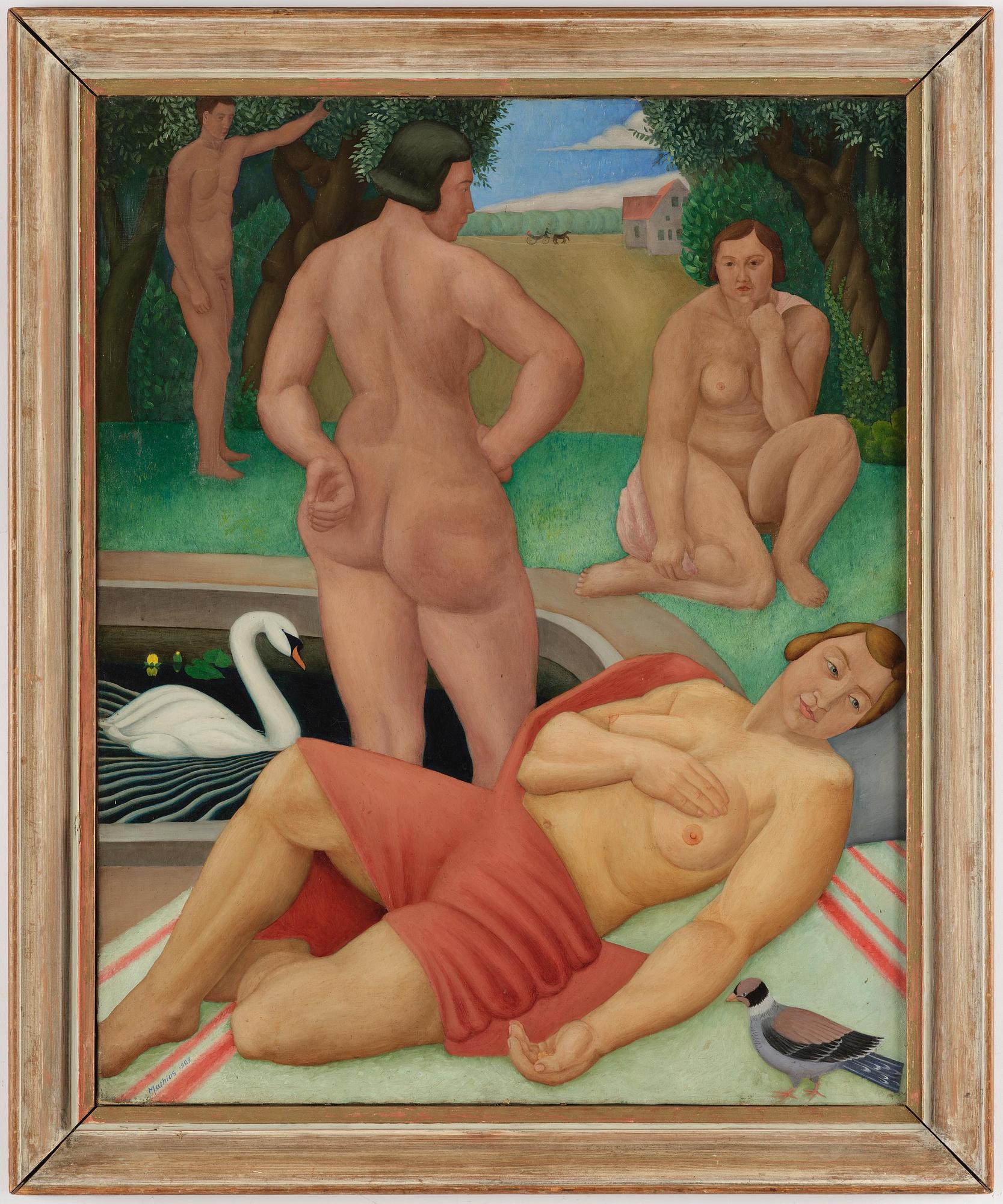 Mats Mason, Bathers by the swan pond.
