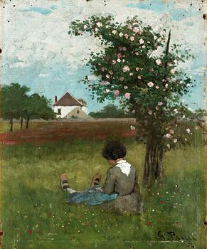 329. Georg Pauli, A girl sitting under a rose bush.