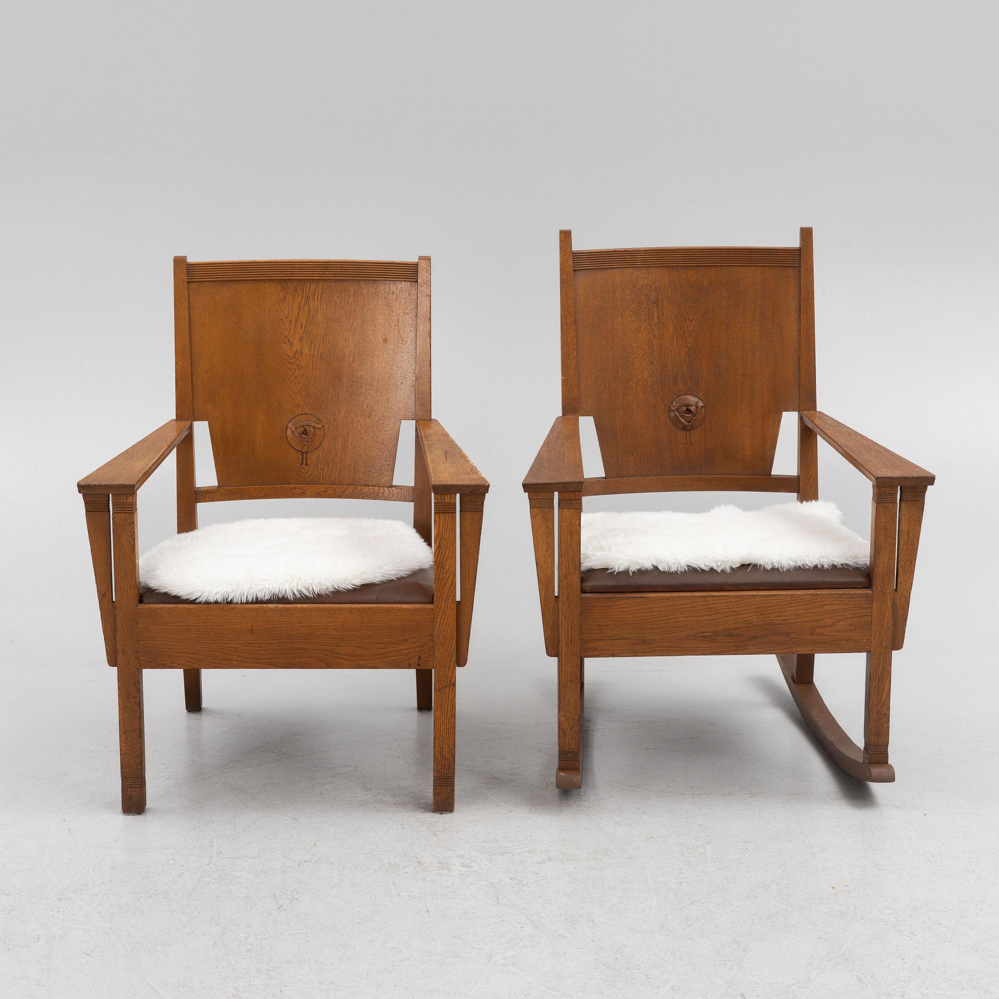 Nordiska Kompaniet, an Art Nouveau 'Ringen' armchair and rocking chair, 1907.