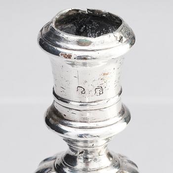 An Italian 18th century silver candlestick, unclear makers mark P.F, Venice 18th century.