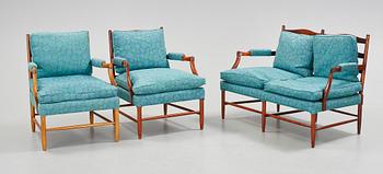 SOFFA OCH 2 FÅTÖLJER, Gripsholmsmodell, 1960-tal.
