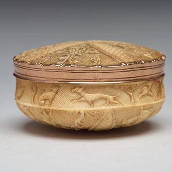 A 17th century bone and gold snuff-box.