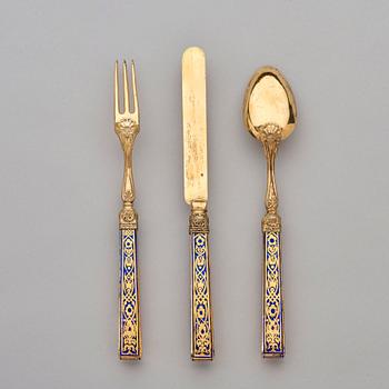 Dessertbestick, 18 delar, silver och glas, sannolikt Tyskland 1800-tal.