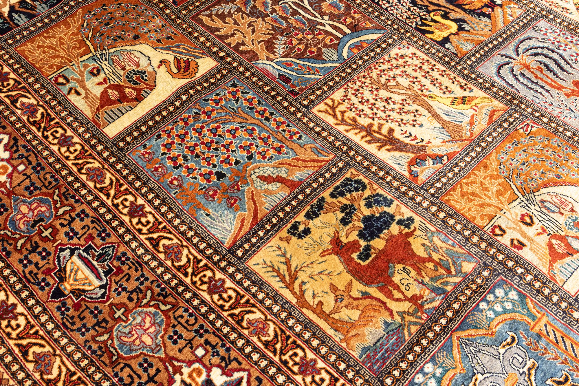 A carpet, Figural Kashmar, ca 373 x 298 cm.