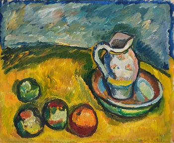 412. Gösta Sandels, Still life with fruit and pitcher.