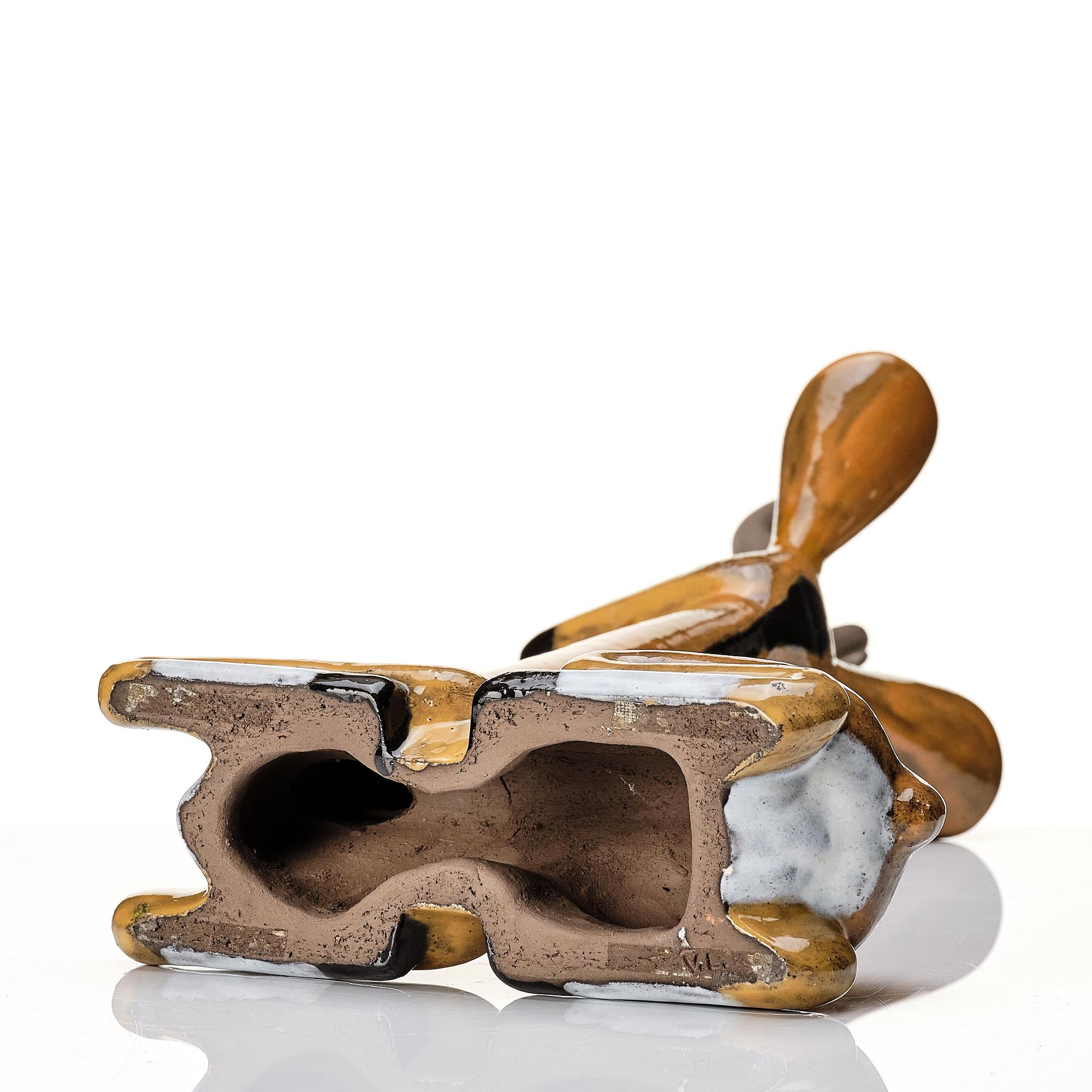 Vicke Lindstrand, a glazed ceramic sculpture of a gazelle, Upsala-Ekeby, Sweden 1948-60.