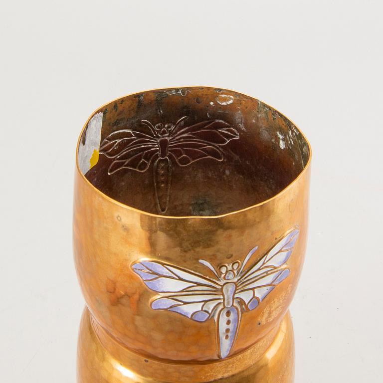 Würtembergische Metallwarenfabrik, a copper and enamel vase early 1900s.