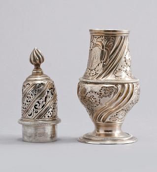 SOCKERRUSKA, silver, okänd mästare, stämplad JD eller TD, London, 1754. Vikt 141 g.