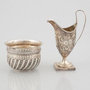 Bowl and cream jug, silver, London, England 18-19th Century.