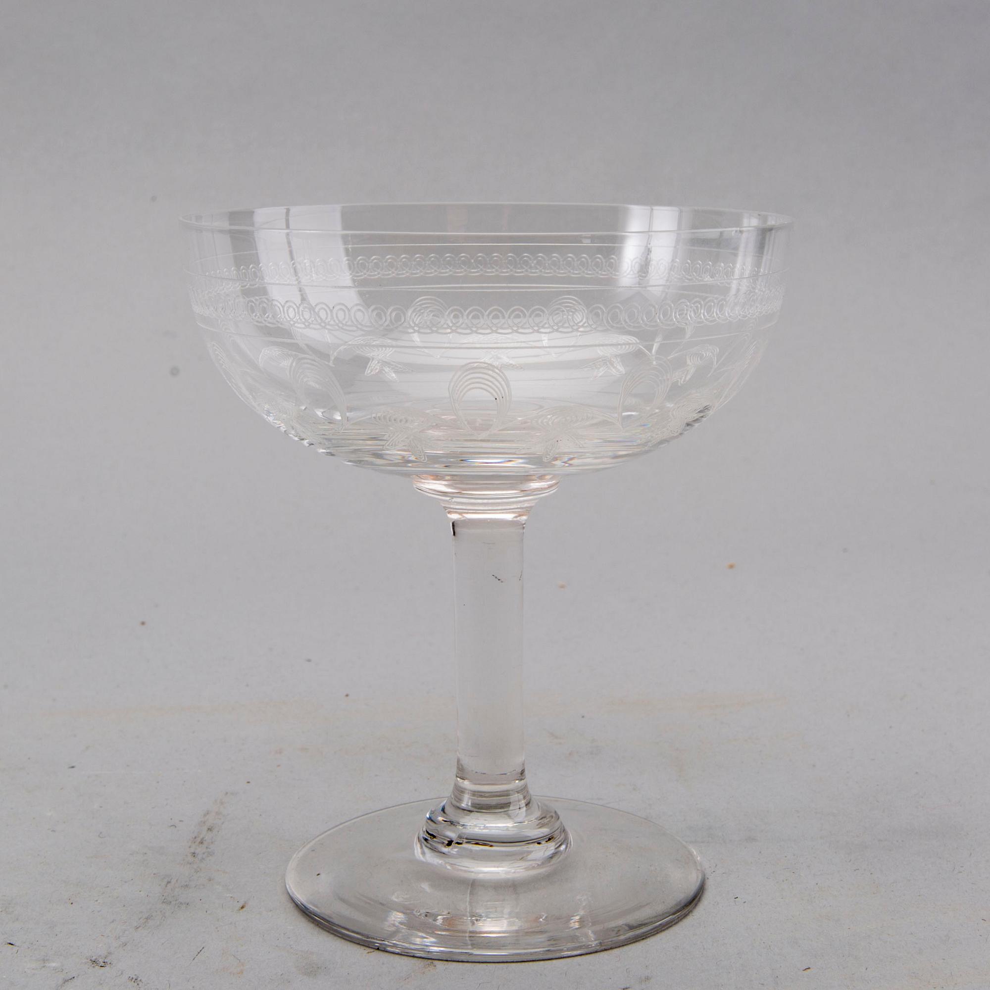 CHAMPAGNEKUPOR / CHAMPAGNEGLAS, 11 st, glas, 1900-talets första hälft.