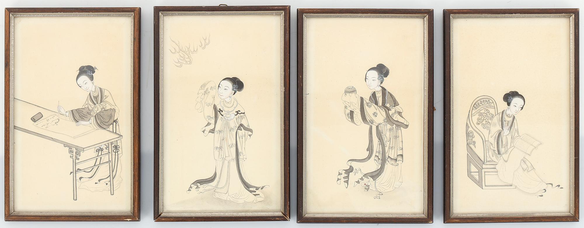 OKÄND KONSTNÄR, 4 st, gouache på papper. Kina, sannolikt omkring 1900.