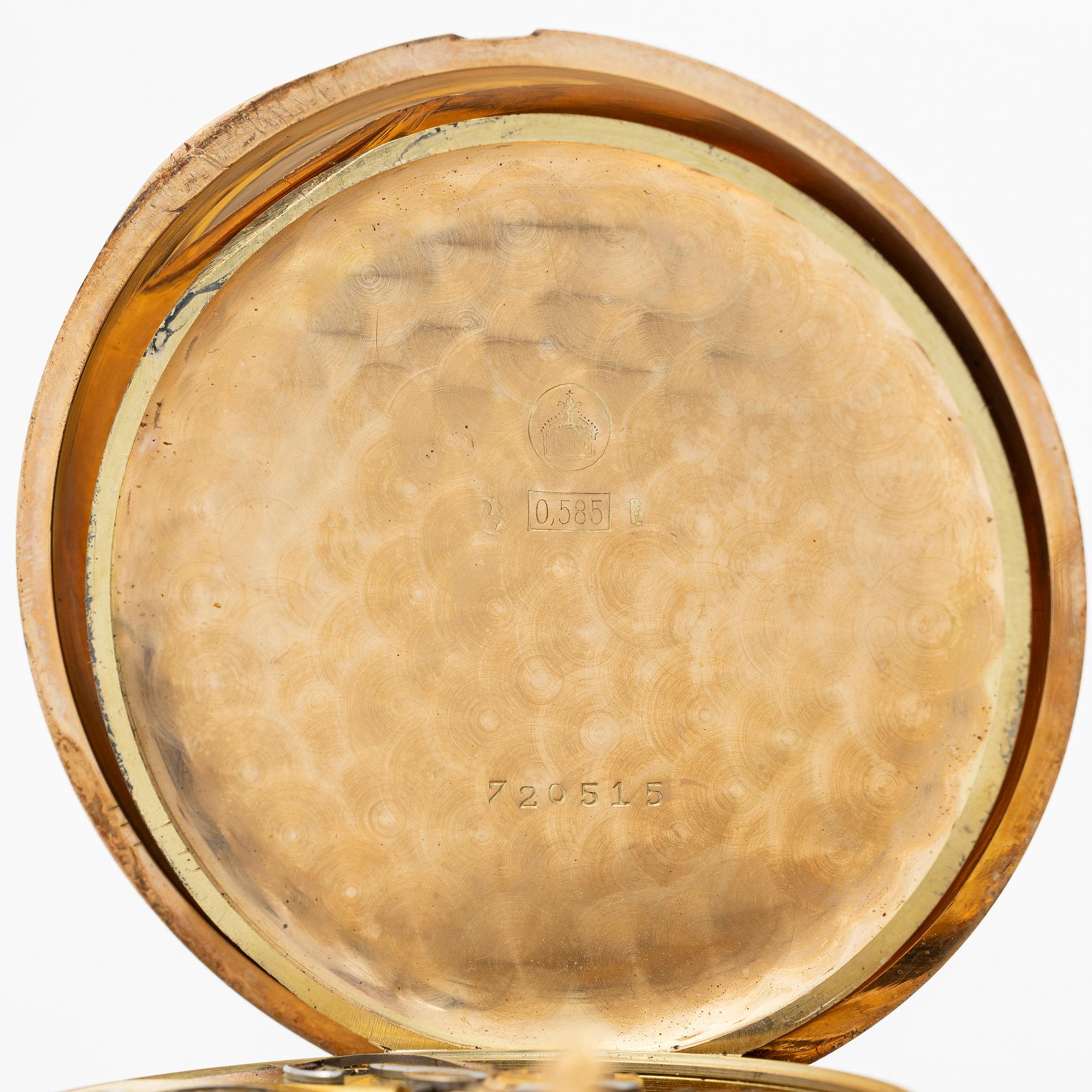 IWC, pocket watch, hunter, 14K gold, 52 mm.