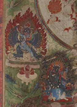 THANGKA, färgpigment på bomull och papper. Tibet, 17/1800-tal.
