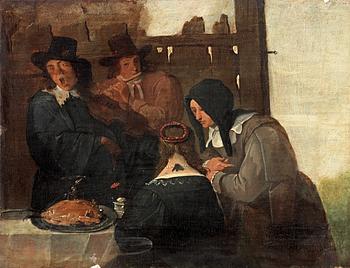 301. Jan Havicksz. Steen Hans krets, Måltidsstycke med musikanter.