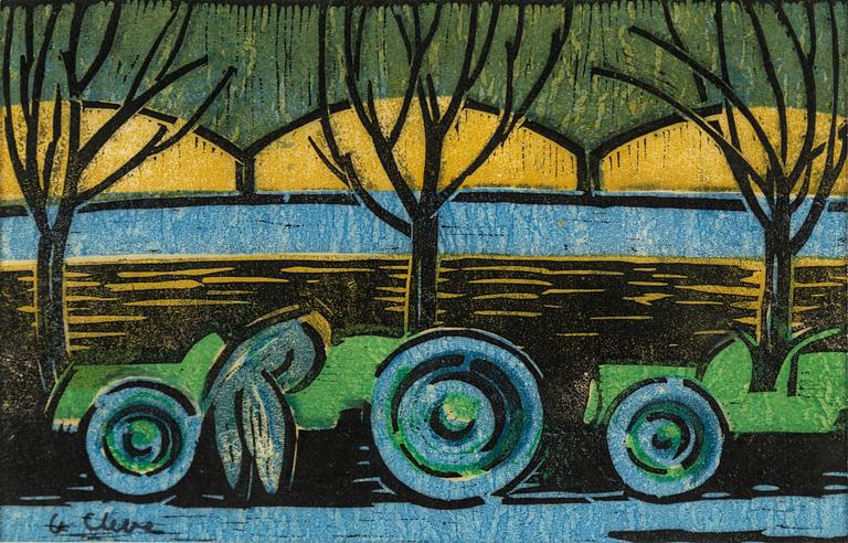 AGNES CLEVE, woodcut. Signed with stamp a cleve.