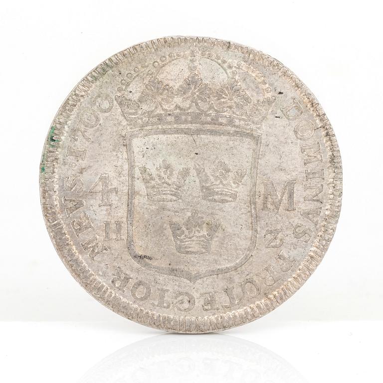 SILVERMYNT, 4 Mark, Karl XII av Sverige 1700. Vikt ca 21 gram.