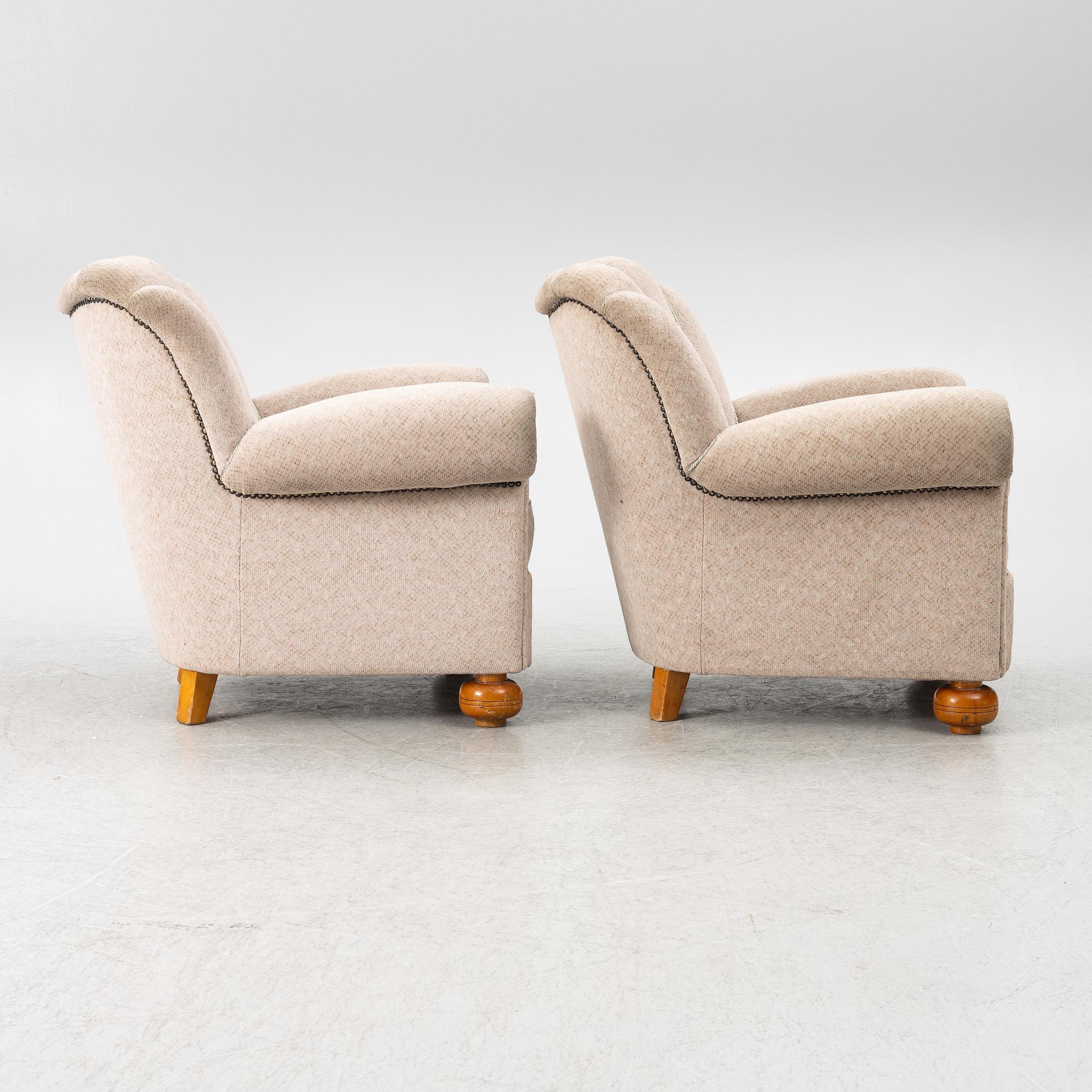 A pair of Swedish modern armchairs, first half of the 20th century.